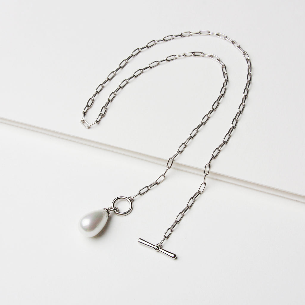 Teardrop Pearl T Bar Necklace