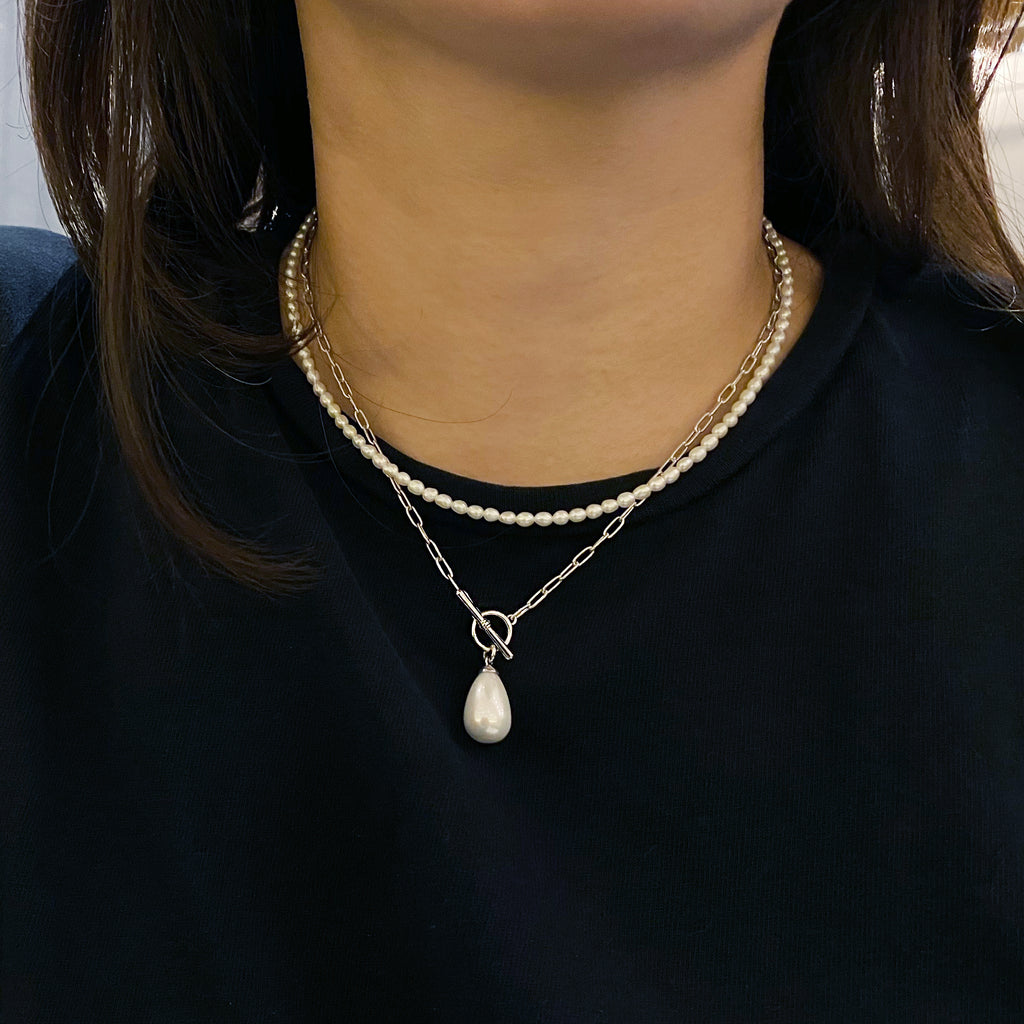 Teardrop Pearl T Bar Necklace