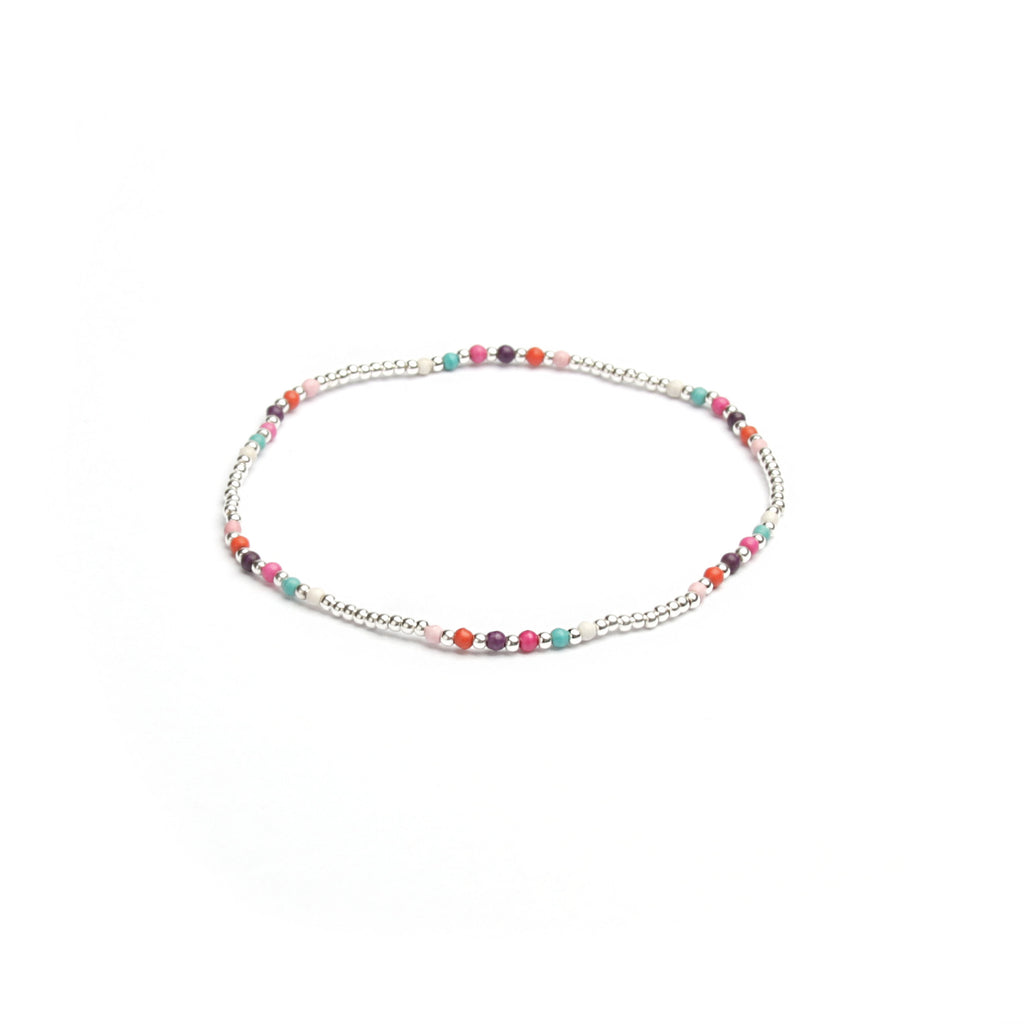 Rainbow Beads Silver Anklet