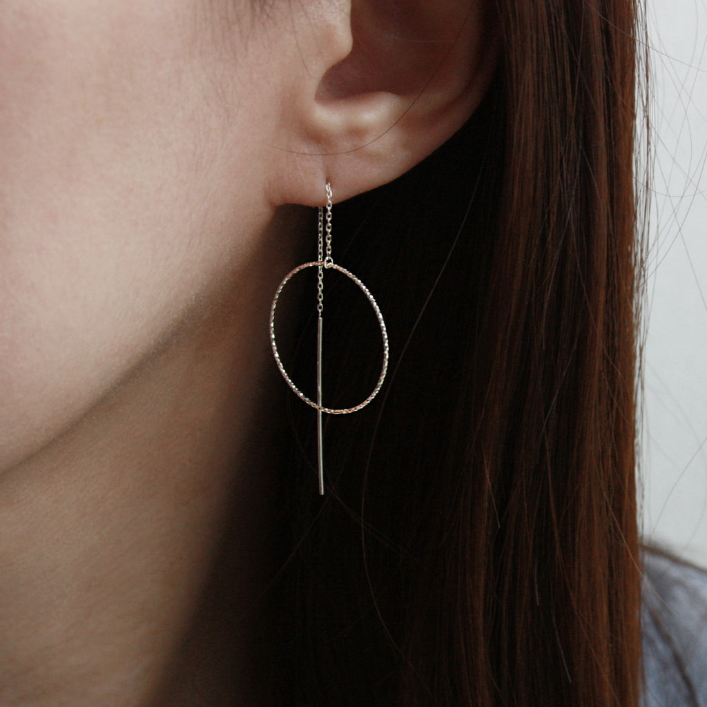 Textured Circle Drop Chain Earrings