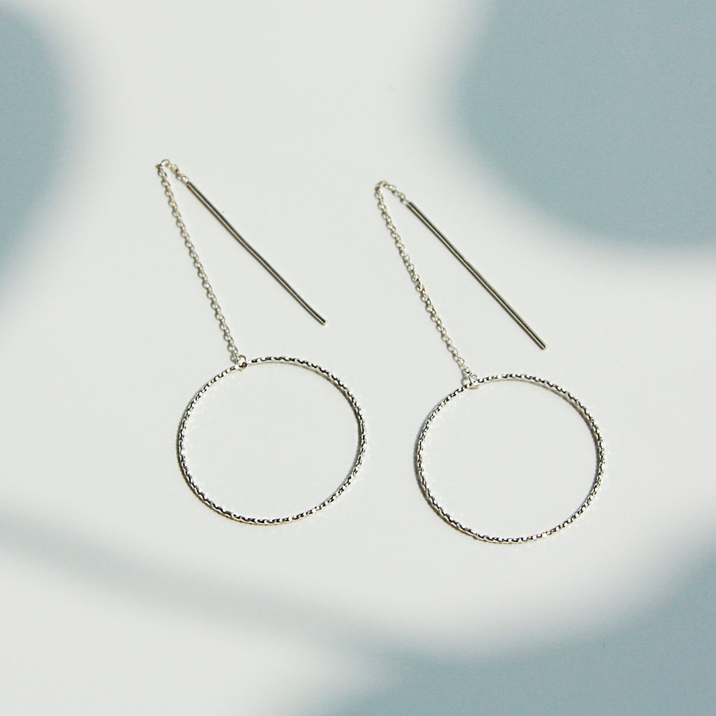 Textured Circle Drop Chain Earrings