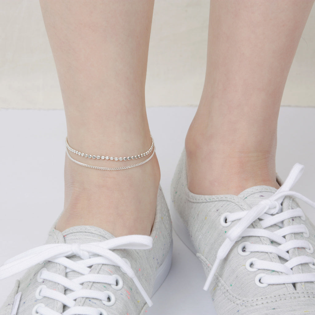 Two Row Bubbly Silver Chain Anklet