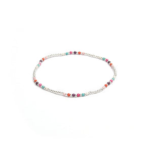 Rainbow Beads Silver Anklet