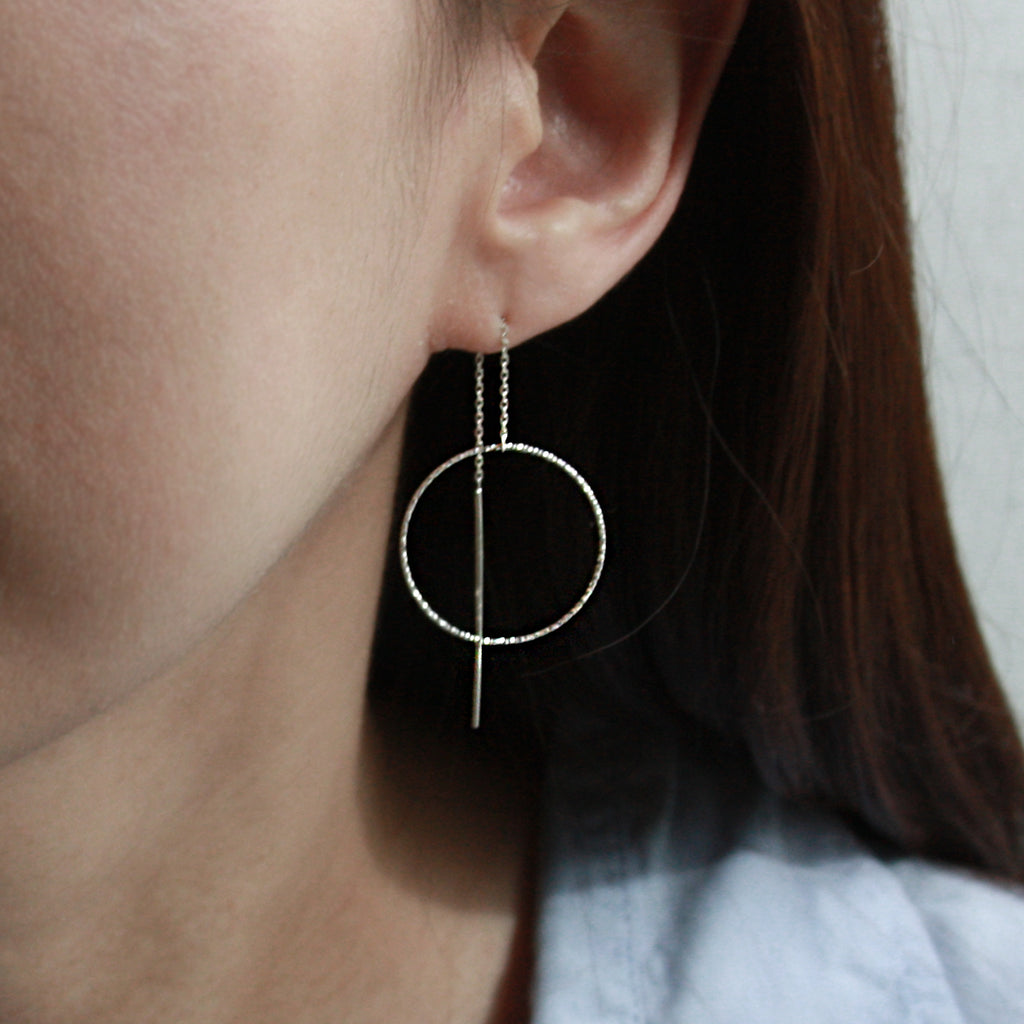 Textured Circle Drop Chain Earrings