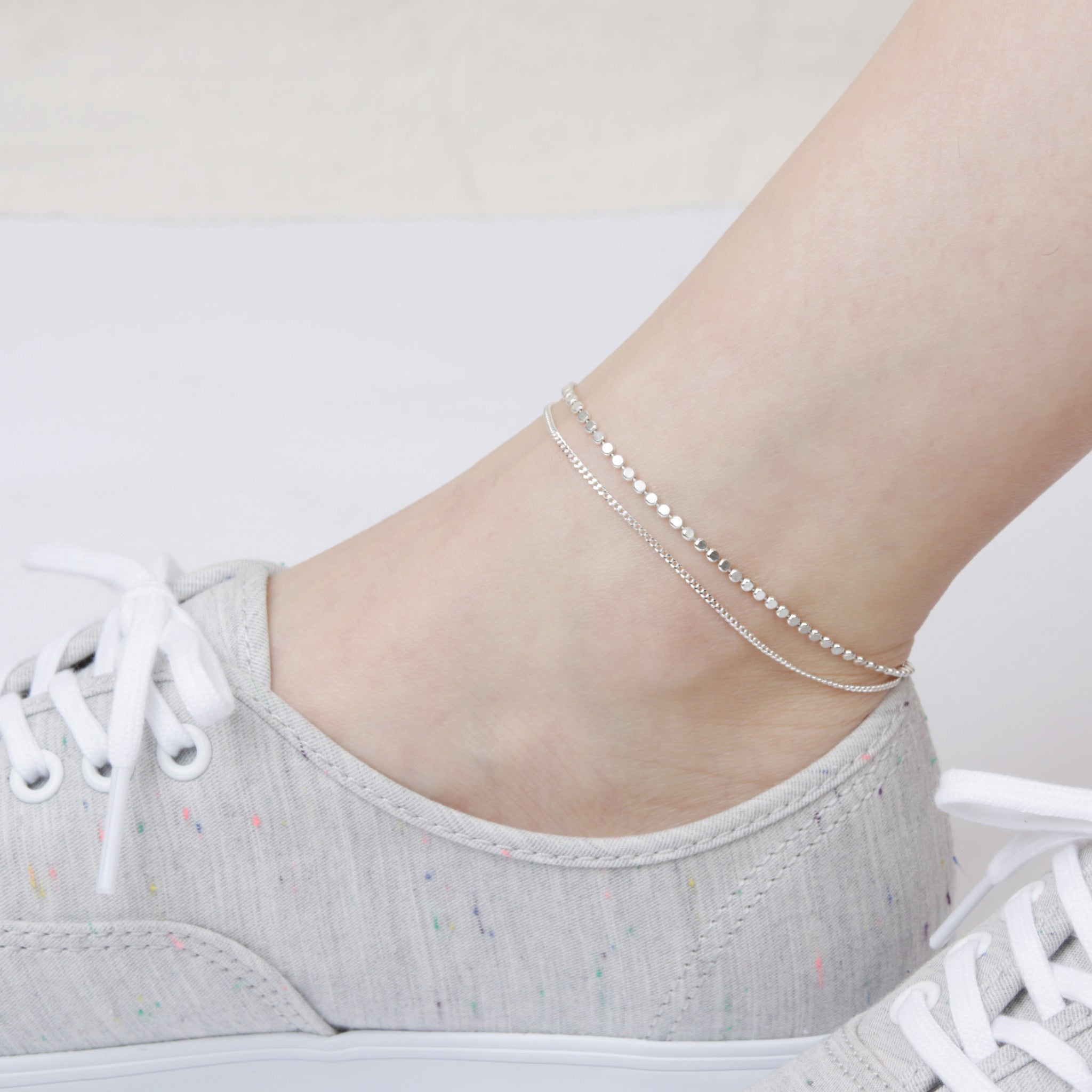 Two Row Bubbly Silver Chain Anklet